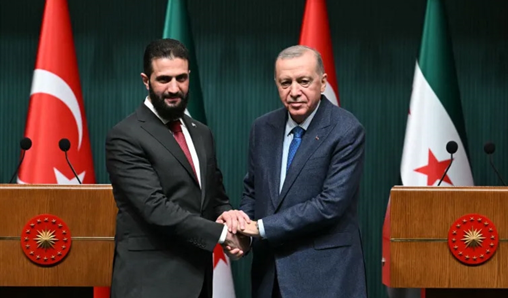 أردوغان والشرع خلال المؤتمر الصحفي في أنقرة