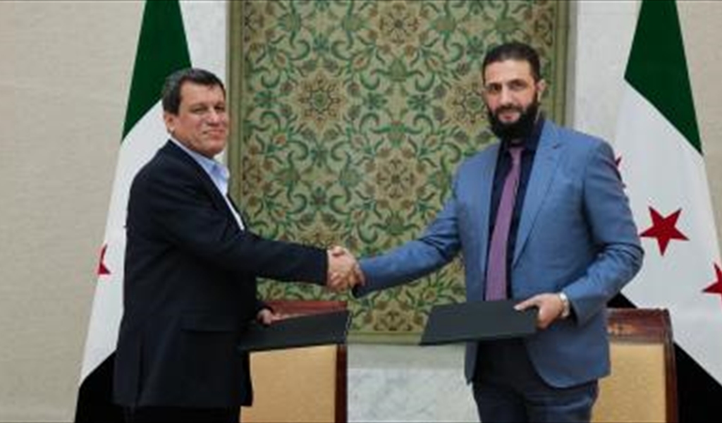 اتفاق بين الشرع ومظلوم عبدي على إدماج "قسد" في الدولة السورية