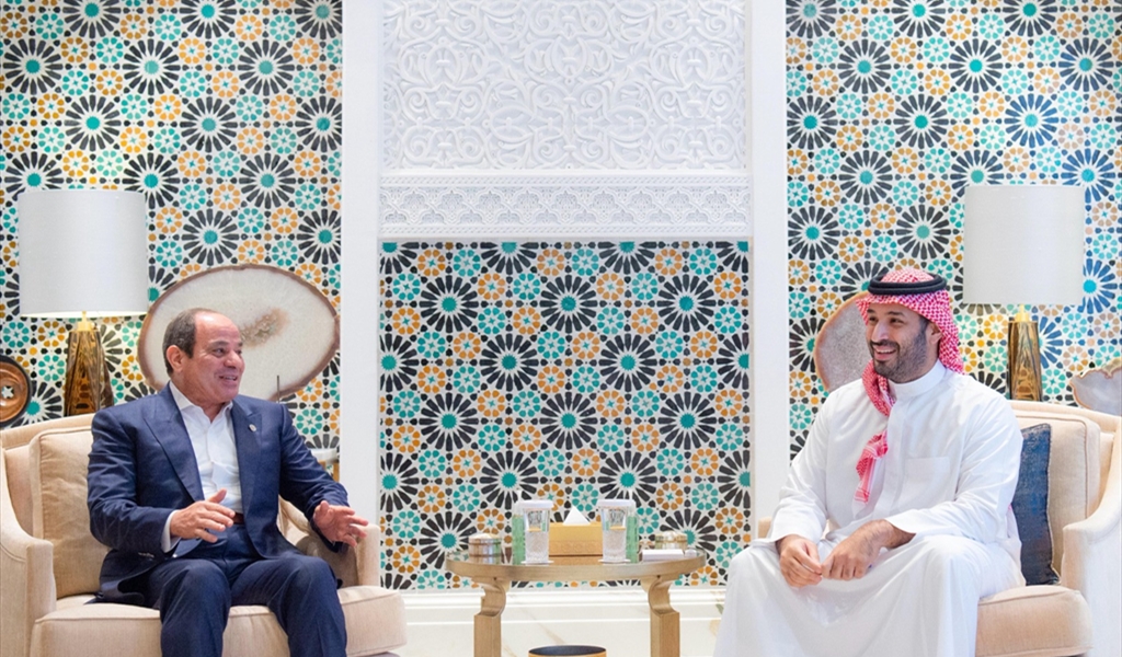 ولي العهد الأمير محمد بن سلمان والرئيس السيسي خلال اجتماعهما في قصر نيوم