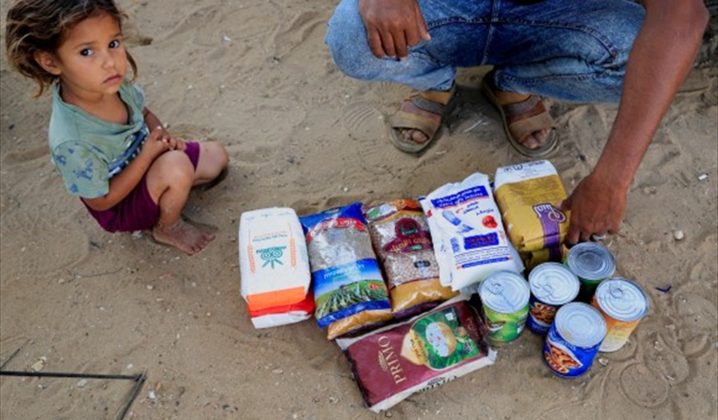 طفلة فلسطينة أمام معلبات قليلة في غزة