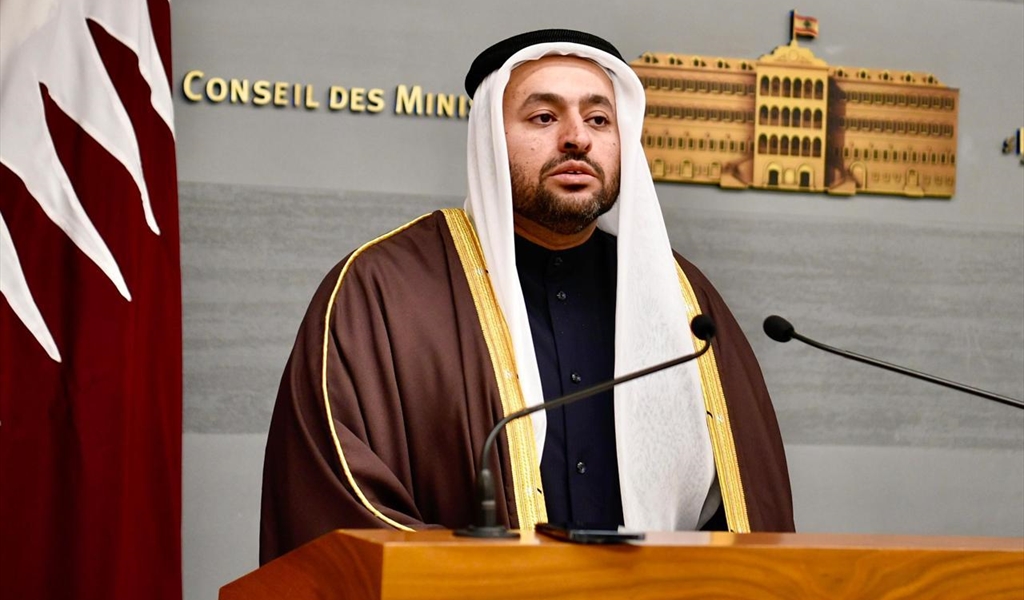 الوزير القطري الخليفي يتحدث عن نتائج محادثاته في السراي الكبير (تصوير: محمود يوسف)