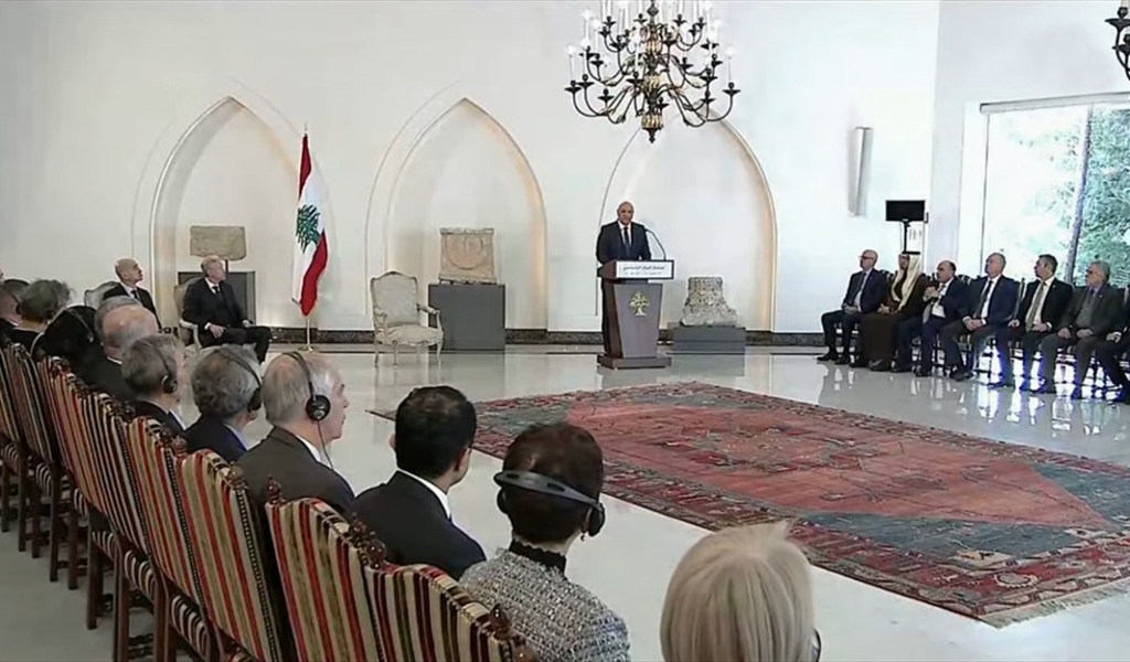 الرئيس عون يتحدث أمام أعضاء السلك الدبلوماسي في بعبدا أمس