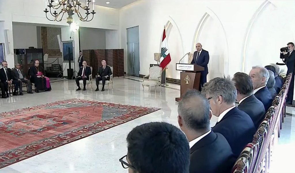الرئيس عون يتحدث خلال استقباله أعضاء السلك الدبلوماسي