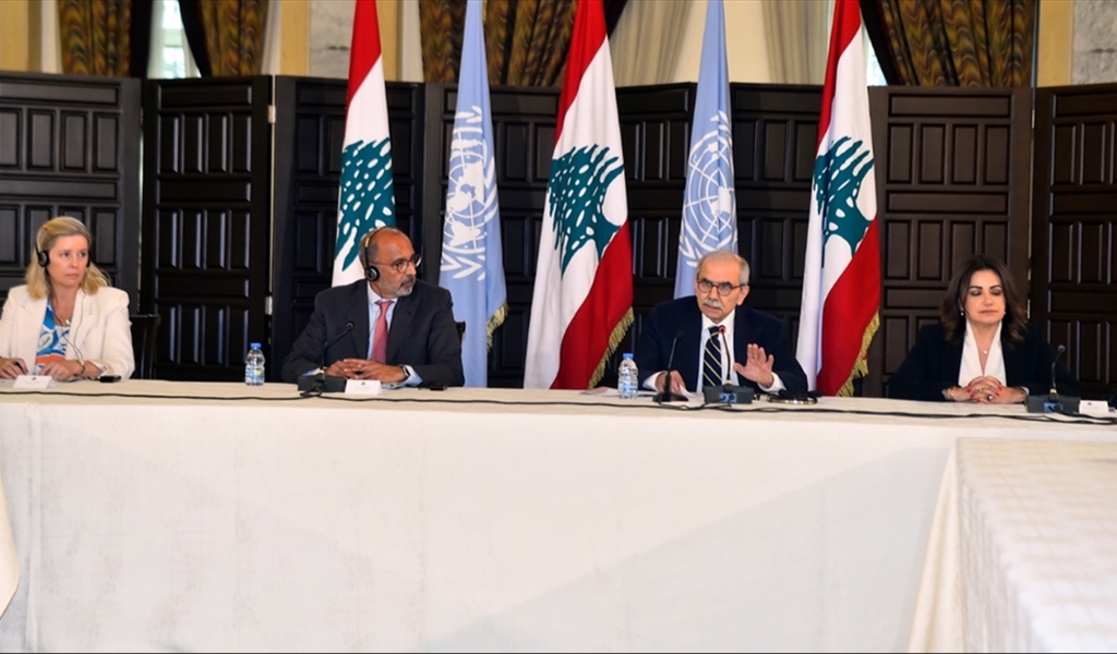 الرئيس سلام يتحدث في النداء الإنساني أمام المانحين في السراي (محمود يوسف)