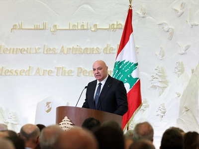 رئيس الجمهورية يتحدث خلال الاإستقبال الرسمي في قصر بعبدا