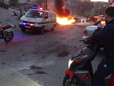 السيارة المستهدفة عند تقاطع مثلث صفد البطيخ - الجميجمة (سامر وهبي)